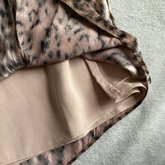 Joie Ornica Leopard Handkerchief Asymmetric Ruched Skirt Brown Tan Black Sz 8 - Picture 9 of 13